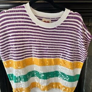 Mardi Gras Shimmer Striped Sequin Sweater